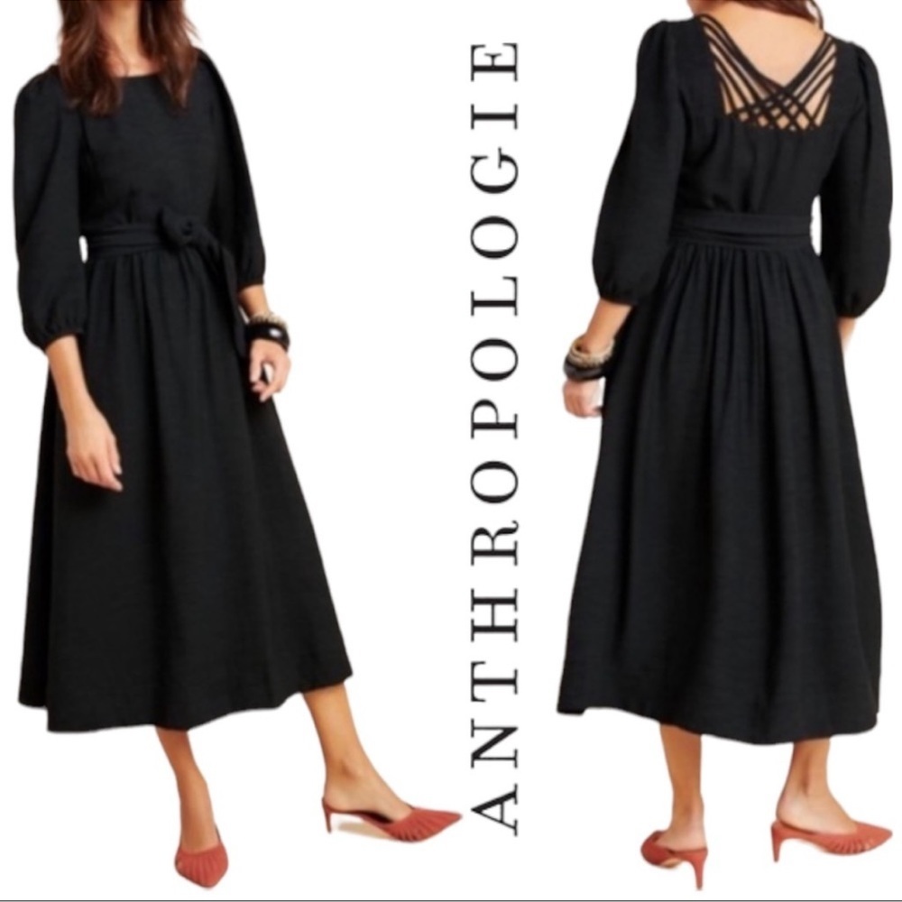 THE ODELLS ANTHROPOLOGIE Hyacinth Cross Back Midi Dress Black XS - Picture 1 of 9